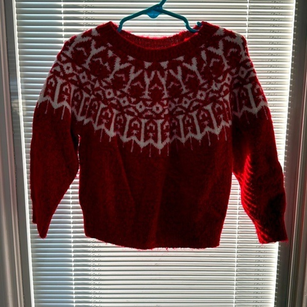 Copper Key Preppy Fair Isle Sweater Kids 4 Red White Nordic Knit Fuzzy Top